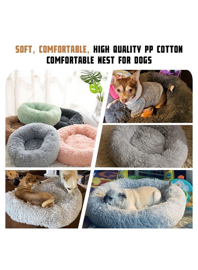 Kimpets Calming Dog Beds - Round Washable Donut Cuddle Anxiety Cat Pet Bed, Anti-Slip Faux Fur Fluffy, 20" Dark Grey - Image 4