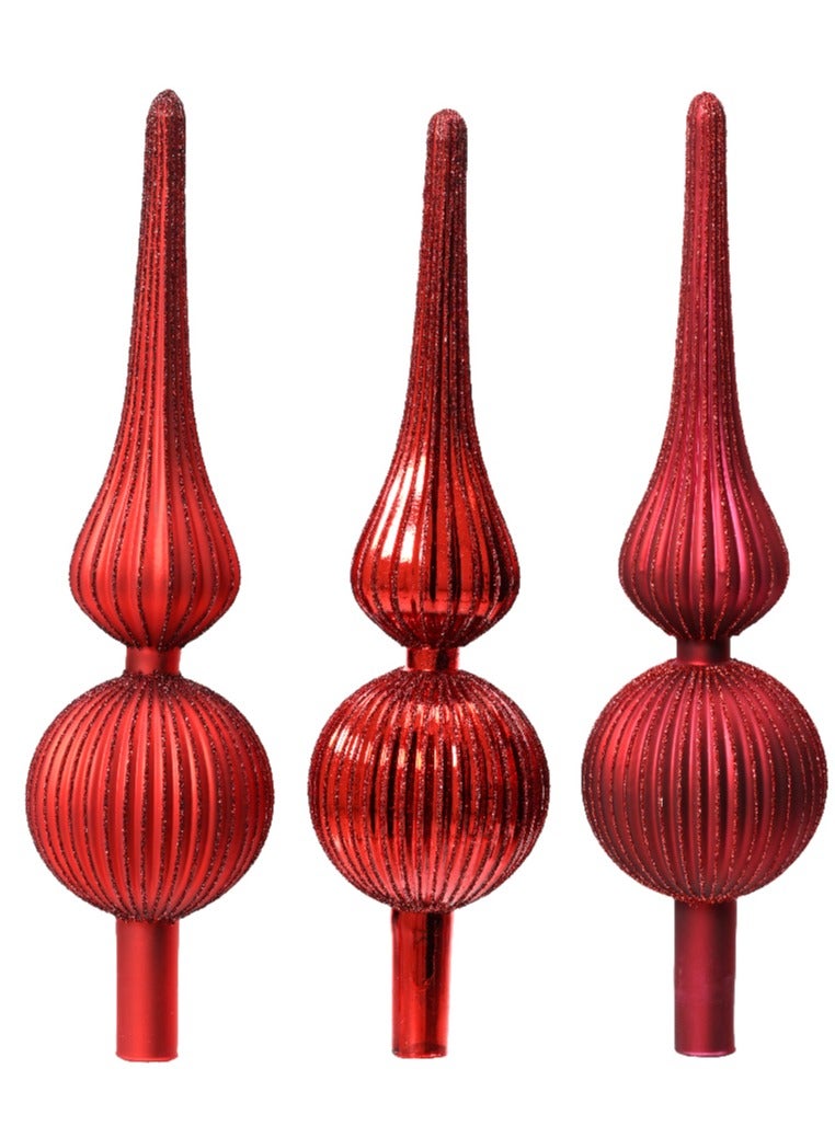 Kaemingk زينة شجرة عيد الميلاد من كامينك زجاجية مطلية بمادة مطاطية - لمعة الشمبانيا 3 ألوان حمراء، متنوعة 1 قطعة - Image 1