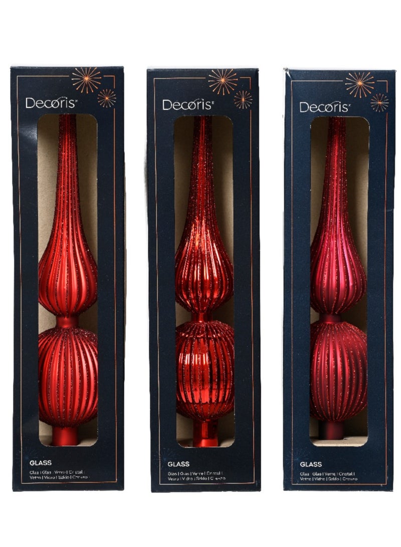Kaemingk زينة شجرة عيد الميلاد من كامينك زجاجية مطلية بمادة مطاطية - لمعة الشمبانيا 3 ألوان حمراء، متنوعة 1 قطعة - Image 2