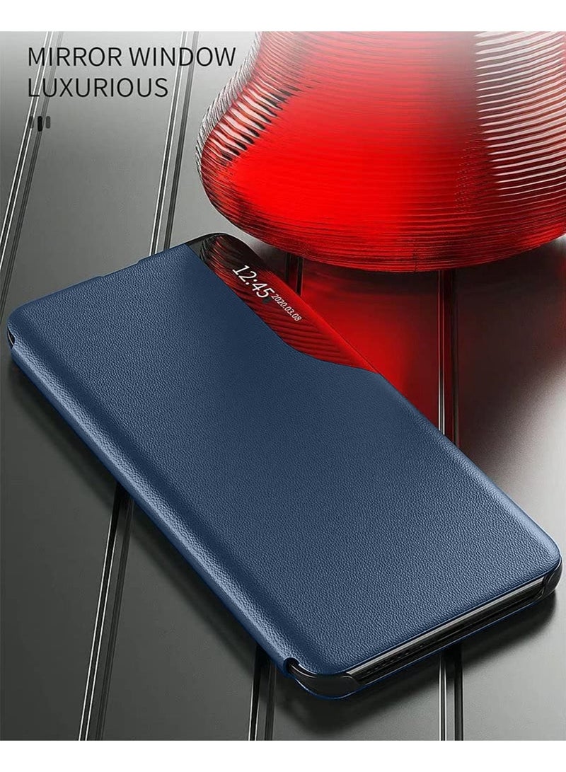 Wtech Smart View Mirror Window Leather Texture Flip Phone Auto Sleep Wake Case Cover For Oppo Reno10 Pro+ 5G 2023 Navy Blue - Image 3