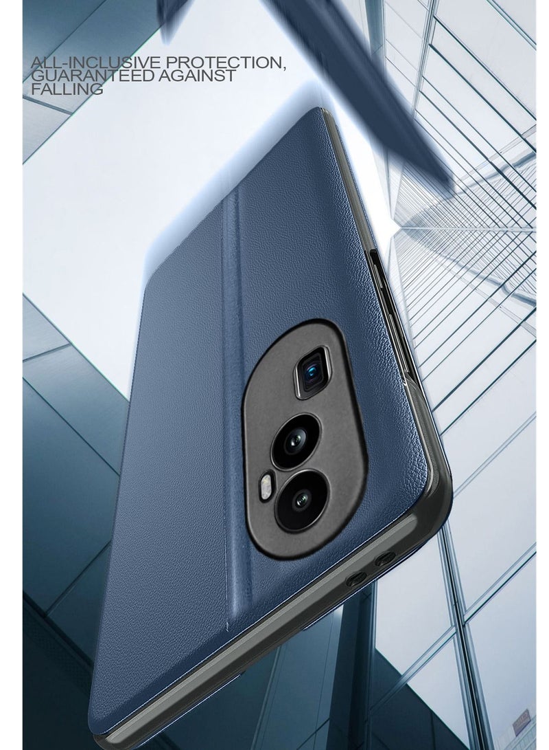 Wtech Smart View Mirror Window Leather Texture Flip Phone Auto Sleep Wake Case Cover For Oppo Reno10 Pro+ 5G 2023 Navy Blue - Image 2