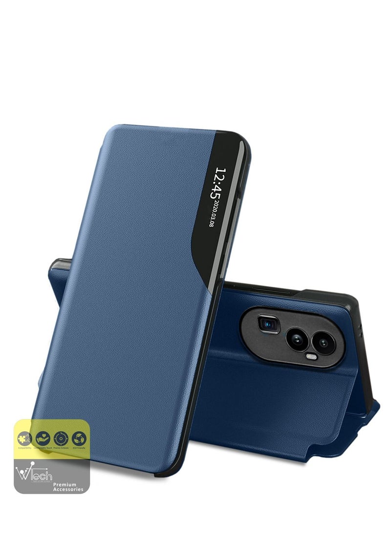 Wtech Smart View Mirror Window Leather Texture Flip Phone Auto Sleep Wake Case Cover For Oppo Reno10 Pro+ 5G 2023 Navy Blue - Image 1