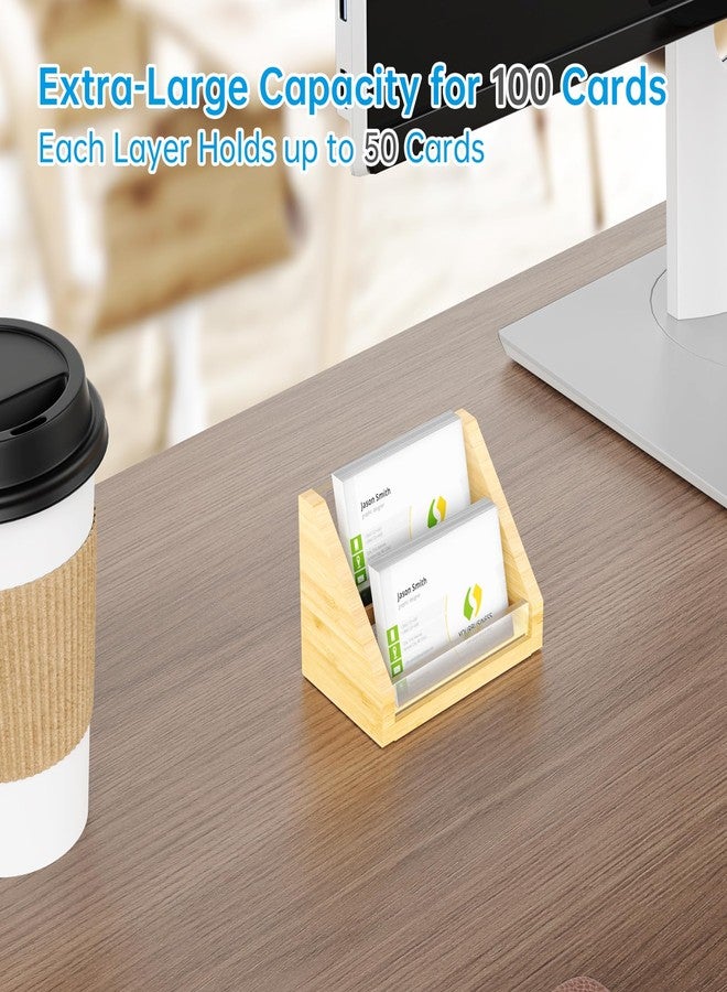 NiOffice Sleek Bamboo Acrylic Business Card Holder for Reception, Office Desk, Meetings, Trade Shows, Home Office, Versatile Use Professional Display, Natural Modern Blend Elegant Organizer (2 Tiers) - Image 3