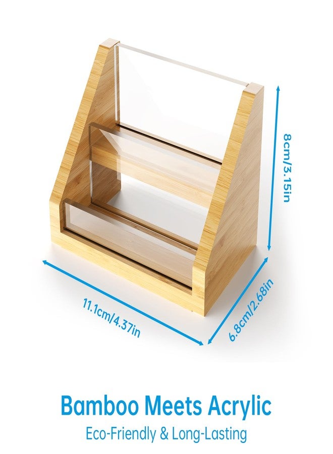 NiOffice Sleek Bamboo Acrylic Business Card Holder for Reception, Office Desk, Meetings, Trade Shows, Home Office, Versatile Use Professional Display, Natural Modern Blend Elegant Organizer (2 Tiers) - Image 2