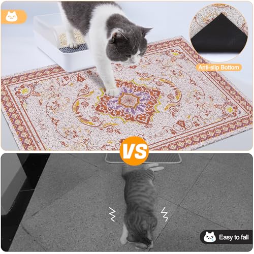 Glittme Cat Litter Mat with Non-Slip Bottom Litter Box Mat 24"X15" Litter Trapping Mat Easy to Clean Washable Cat Food Mat for Kitty,S - Image 5