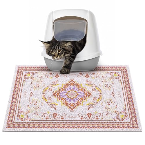 Glittme Cat Litter Mat with Non-Slip Bottom Litter Box Mat 24"X15" Litter Trapping Mat Easy to Clean Washable Cat Food Mat for Kitty,S - Image 1