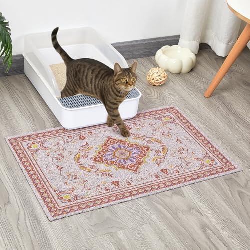 Glittme Cat Litter Mat with Non-Slip Bottom Litter Box Mat 24"X15" Litter Trapping Mat Easy to Clean Washable Cat Food Mat for Kitty,S - Image 2