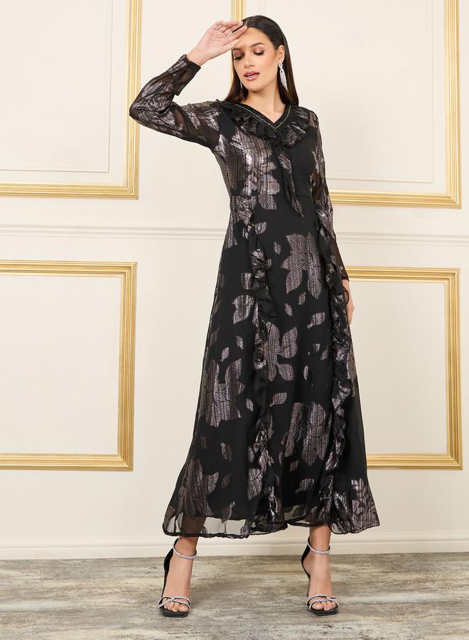 Styli Lurex Texture Mesh Tiered Maxi Dress  - Image 1