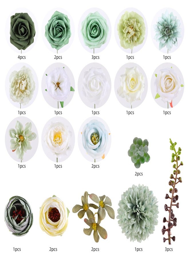 Kisflower Green Artificial Flowers Combo Cake Flowers Decorations Fake Hydrangea Dahlia Silk Roses Gift Box for DIY Wedding Bridal Bouquet Centerpieces Arrangements Party Holiday Decor (Forest Green) - Image 2