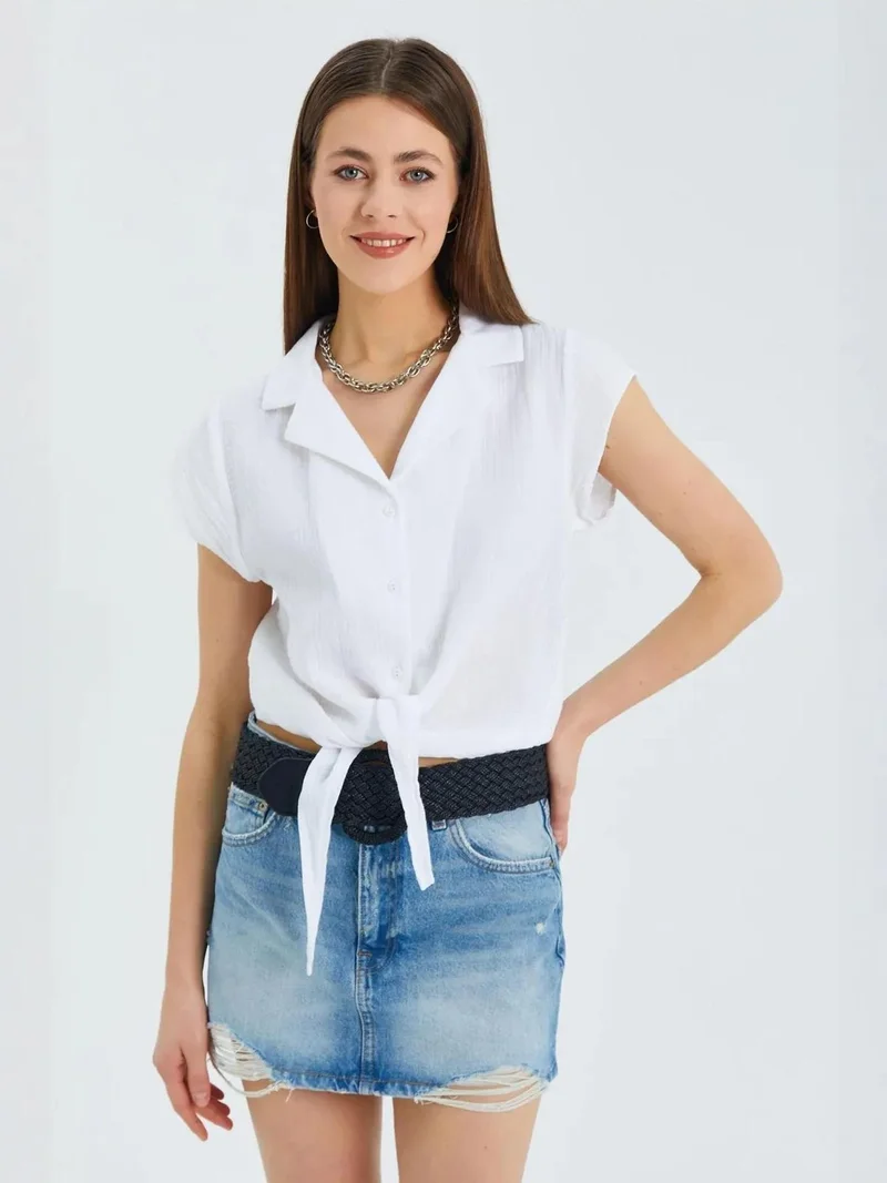 ميكسراي Mixray Crop Shirt with Bow Detail