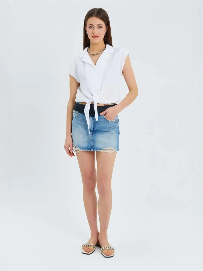 MixRay Mixray Crop Shirt with Bow Detail