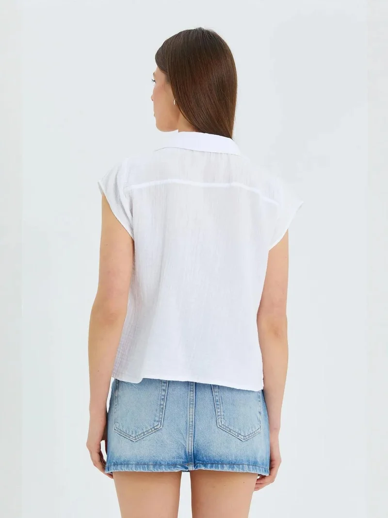 MixRay White Mixray Crop Shirt with Bow Detail for Women | Best Price UAE