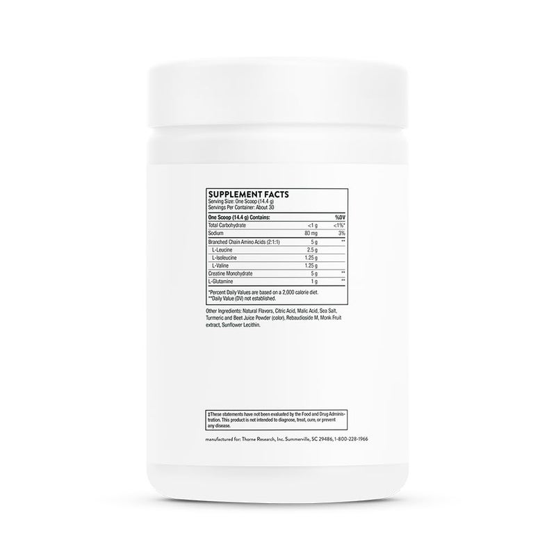 Thorne Creatine + BCAAs Peach Mango Flavored with other natural flavors DIETARY SUPPLEMENT NET WT 15.2 OZ (432 G) - Image 2