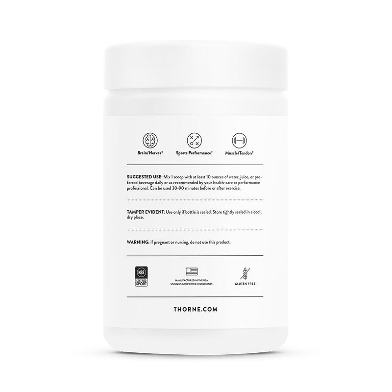 Thorne Creatine + BCAAs Peach Mango Flavored with other natural flavors DIETARY SUPPLEMENT NET WT 15.2 OZ (432 G) - Image 3