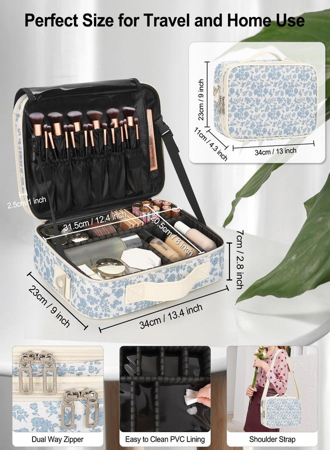 Relavel Makeup Bag Travel Train Case for Women and Girls, Cute Cosmetic Storage Organizer Box Portable Shoulder Bag with Adjustable Dividers and Makeup Brush Comparment, Floral Print - Image 5