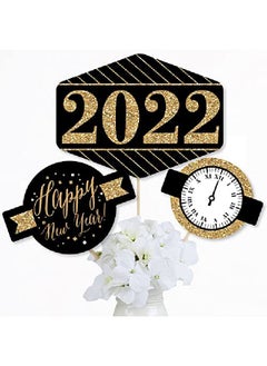 Big Dot of Happiness New Year'S Eve Gold 2022 New Years Eve Party Centerpiece Sticks Table Toppers Set Of 15  - Image 2