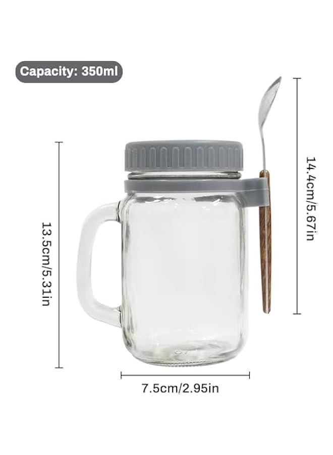 هوكور HOOKOR 2 PCS Overnight Oat Jars, with Lid, Spoon and Handle, 480ml for Overnight Oats, Oatmeal, Yogurt, Parfait, Chia Pudidng, Salad, Cereal, Fruit (White+Grey) - Image 2