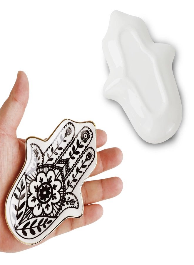 DSIOHFEI 2pcs Jewelry Trinket Ring Dish, Ceramic Trinket Tray Key Bowl, Small Hamsa Evil Eye Boho Decorative Plate for Earrings Rings Necklaces Keys, Ring Holder for Women Friends Sisters Mother - Image 3