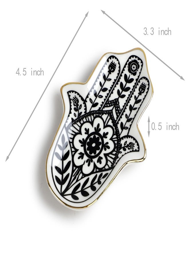 DSIOHFEI 2pcs Jewelry Trinket Ring Dish, Ceramic Trinket Tray Key Bowl, Small Hamsa Evil Eye Boho Decorative Plate for Earrings Rings Necklaces Keys, Ring Holder for Women Friends Sisters Mother - Image 2