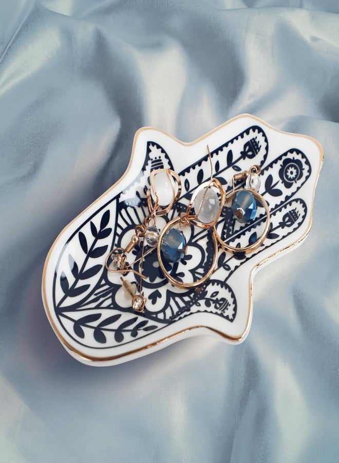 DSIOHFEI 2pcs Jewelry Trinket Ring Dish, Ceramic Trinket Tray Key Bowl, Small Hamsa Evil Eye Boho Decorative Plate for Earrings Rings Necklaces Keys, Ring Holder for Women Friends Sisters Mother - Image 4