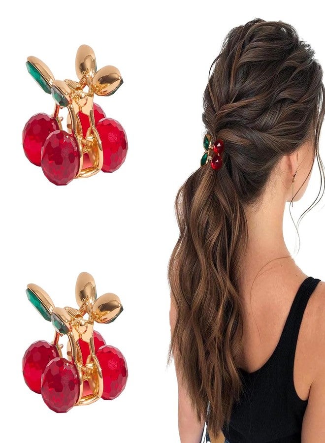 MAYCREATE® 2Pcs Fashion Cherry Claw Clips for Women Girls, Small Hair Claw Clips Chic Acrylic Alloy Claw Hair Clips Bang Hair Clips, - Image 1
