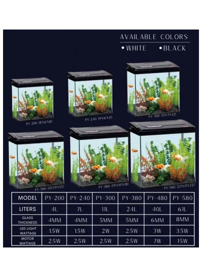 Generic - Aquarium Fish Tank 24L, LED Light and Top Filter Silent Pump Complete Set For Shrimp, Small Fishes - Image 1