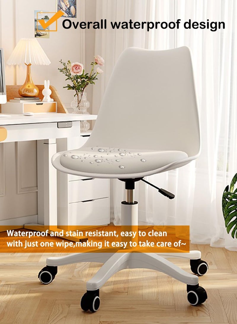 EqiEch Acrylic Chair，Ergonomics Modern Office Desk, Armless Study Chair, Computer Swivel Desk Chair With Waterproof Pu Leather, Pp Seat Cushion With Silent Wheel, Adjustable Height (White) - Image 4