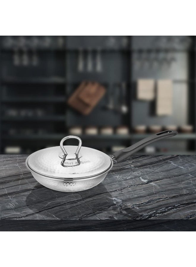 Shri & Sam Stainless Steel Hammered Heavy Weight Fry Pan with lid, 2.5 MM (22 CM) - Image 2