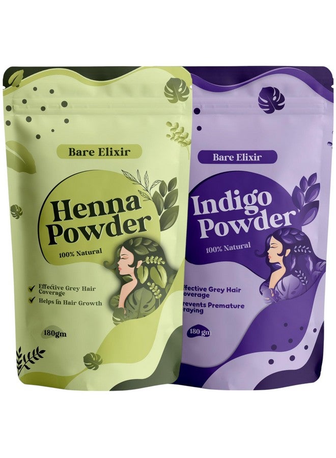 Bare Elixir 100% Natural Henna and Indigo Powder Combo | Organic Hair Care for Grey Coverage | Hair Growth & Deep Nourishment | Enhances Shine Strengthens & Reduces Hair Fall | Pack of 2 (180g Each) - Image 1