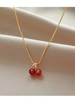 Goolsky Women's Red Cherry Pendant Necklace, Luxury Collarbone Chain Accessories  - Image 1