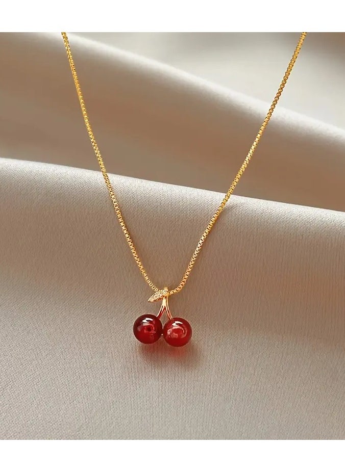 Goolsky Women's Red Cherry Pendant Necklace, Luxury Collarbone Chain Accessories  - Image 1