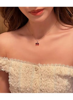 Goolsky Women's Red Cherry Pendant Necklace, Luxury Collarbone Chain Accessories  - Image 2