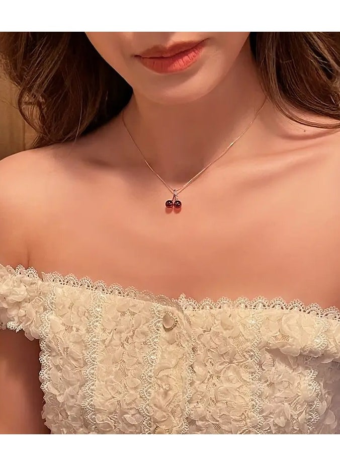 Goolsky Women's Red Cherry Pendant Necklace, Luxury Collarbone Chain Accessories  - Image 2