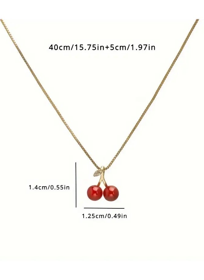 Goolsky Women's Red Cherry Pendant Necklace, Luxury Collarbone Chain Accessories  - Image 3