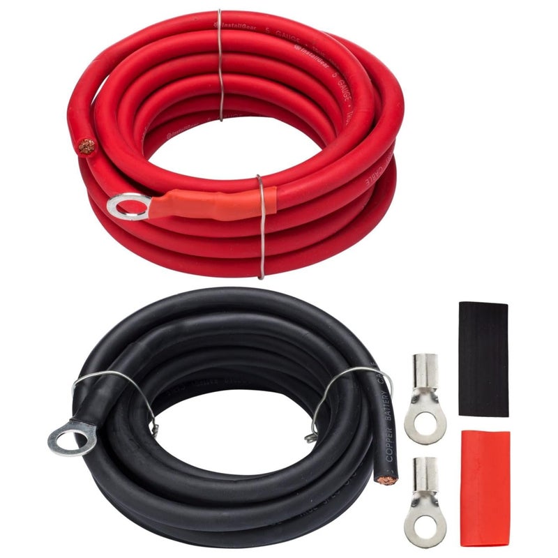 InstallGear AWG 5 Gauge 10ft Battery Power Inverter Cables 2ct RedBlack Battery Cable for Solar Auto RV and Marine Lawn Mower 999 Deoxigenized Copper Set Battery Cable Wire Battery Wire