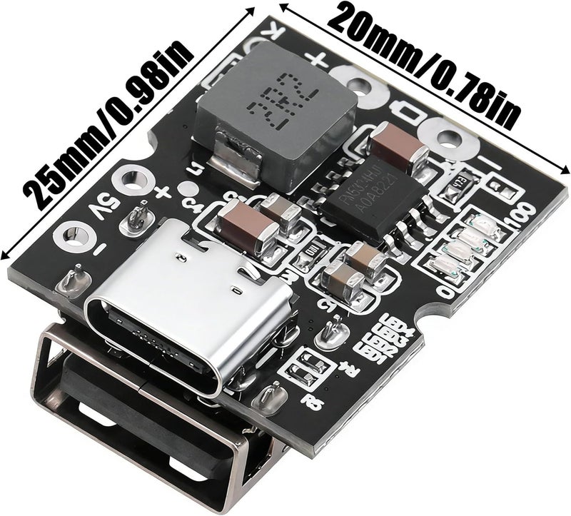 Cermant 5 حزمة من وحدة تحويل الرفع من نوع USB-C 5V 2A، لوحة شحن بطارية ليثيوم مع مؤشر LED ومنفذ USB ملحوم بالكامل، وحدة شحن باور بانك DIY للمشاريع الإلكترونية - Image 2