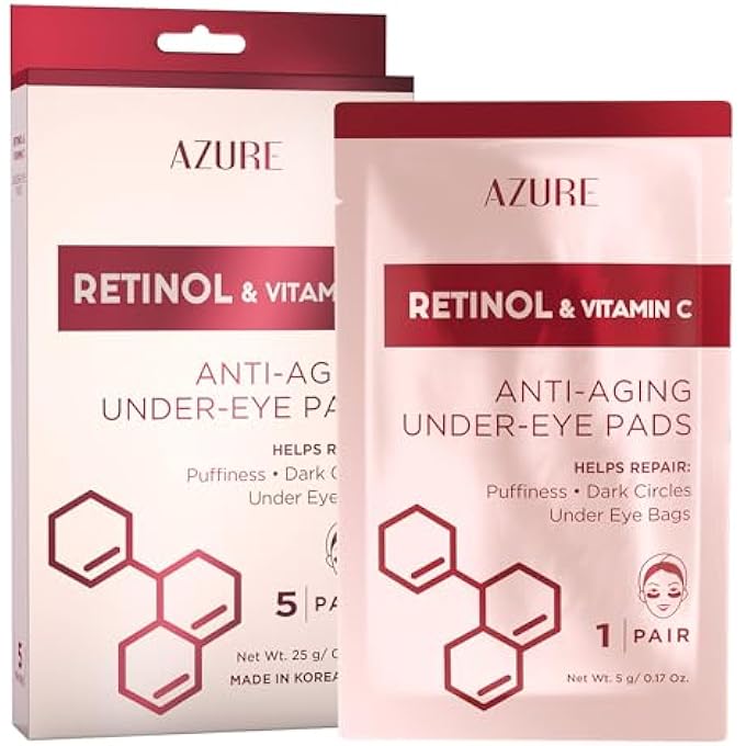 Azure Retinol & Vitamin C Anti Aging Under Eye Pads - Hydrating & Refreshing Eye Mask Patches - Reduces Fine Lines, Wrinkles, Dark Circles & Puffiness - Skin Care Made in Korea - 5 Pairs - Image 1