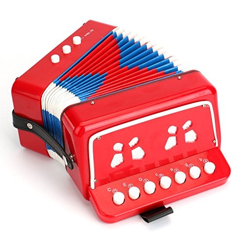 Tosnail Small Accordion 10 Keys Buttons Control Musical Instruments for Beginners Learning Red - Image 1