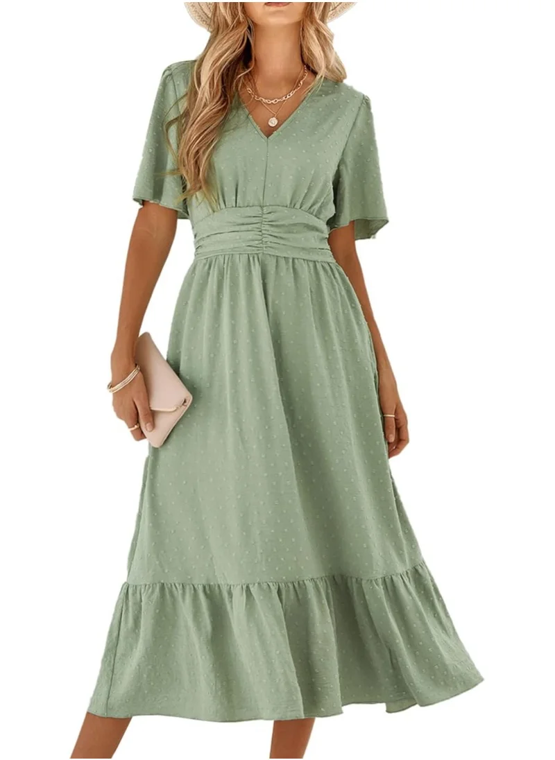 Ginger Plus Dobby Textured A Line Dress With Flutter Sleeves