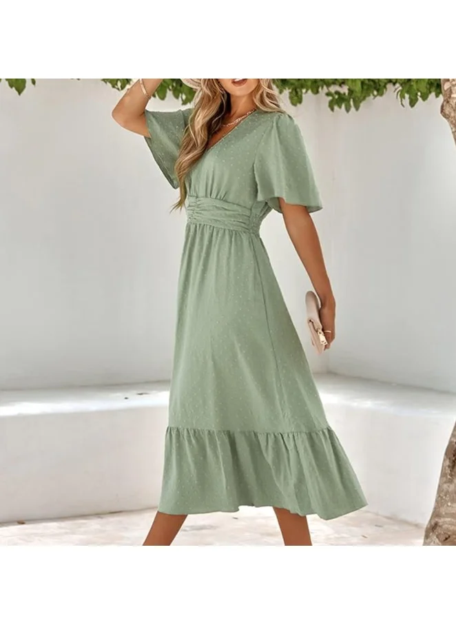 Ginger Plus Dobby Textured A Line Dress With Flutter Sleeves
