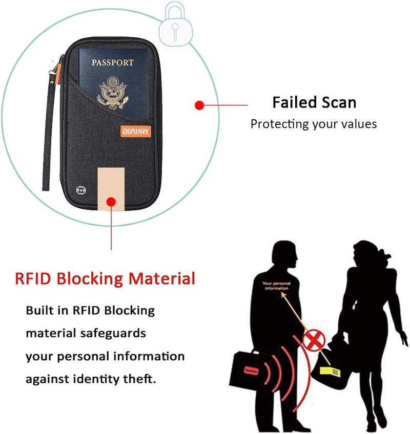 DEFWAY Passport Holder Travel Wallet - Family Passport Holder of 4, RFID Blocking Passport Wallet for Men Women, Travel Essentials for Flying, BLACK - Image 1
