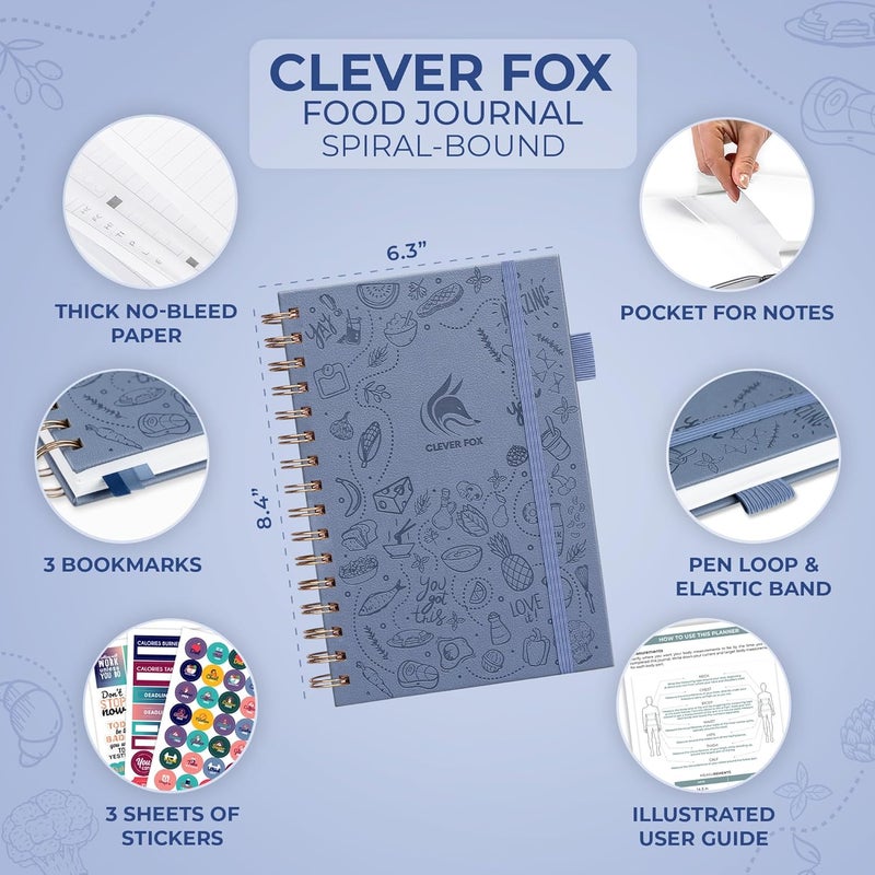 Clever Fox Food Journal Spiral - Daily Food Diary, Meal Prep Planner to Track Calories & Nutrients, Weight Loss Tracker Notebook (Windy Blue) - Image 2
