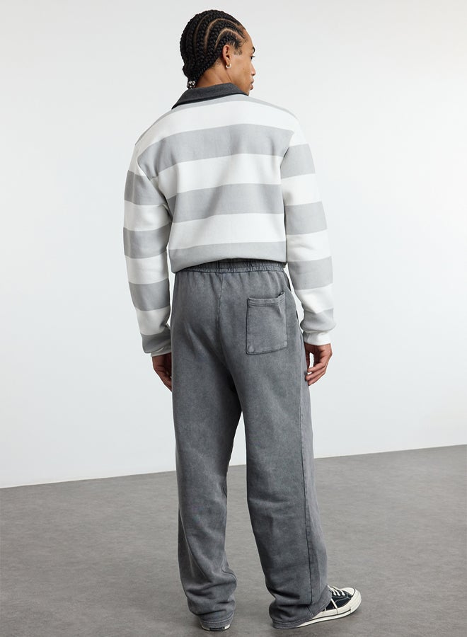 trendyol Anthracite Wide Leg Ribbed Distressed/Faded Effect Basic Sweatpants TMNAW25EA00007  - Image 5