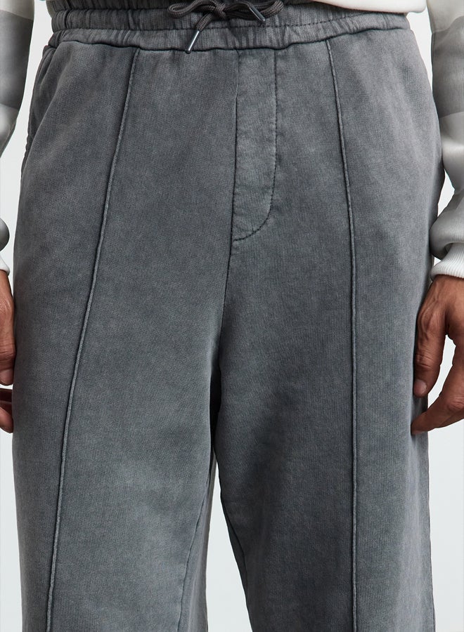 trendyol Anthracite Wide Leg Ribbed Distressed/Faded Effect Basic Sweatpants TMNAW25EA00007  - Image 4