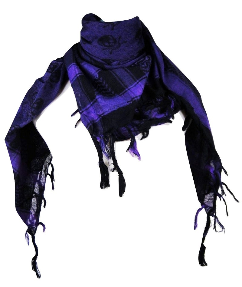 Tapp Collections Premium Skull Pattern Shemagh Head Neck Scarf - Purple/Black - Image 1
