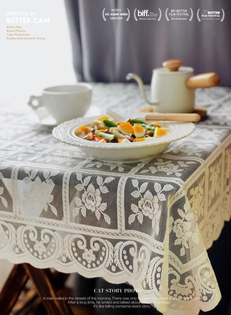 Nordic style lace tablecloth European tablecloth decorative tablecloth dust-proof tablecloth suitable for round table square table (size: 140cmX140cm) - Image 4