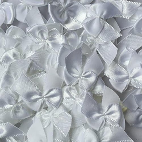 Chenkou Craft 60pcs Mini Satin Ribbon Bows Flowers 1" x3/4" Appliques DIY Craft White Color - Image 1