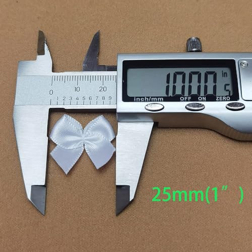 Chenkou Craft 60pcs Mini Satin Ribbon Bows Flowers 1" x3/4" Appliques DIY Craft White Color - Image 3