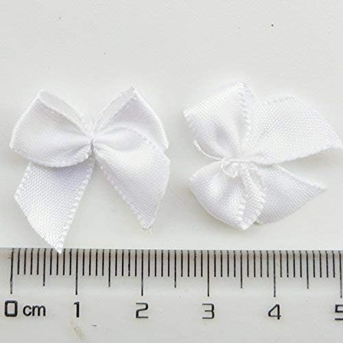 Chenkou Craft 60pcs Mini Satin Ribbon Bows Flowers 1" x3/4" Appliques DIY Craft White Color - Image 4