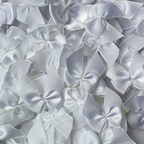 Chenkou Craft 60pcs Mini Satin Ribbon Bows Flowers 1" x3/4" Appliques DIY Craft White Color - Image 2